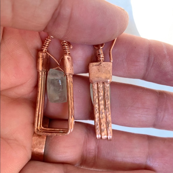 Aquamarine Nuggets Copper 3D Earrings - Picture 7 of 8